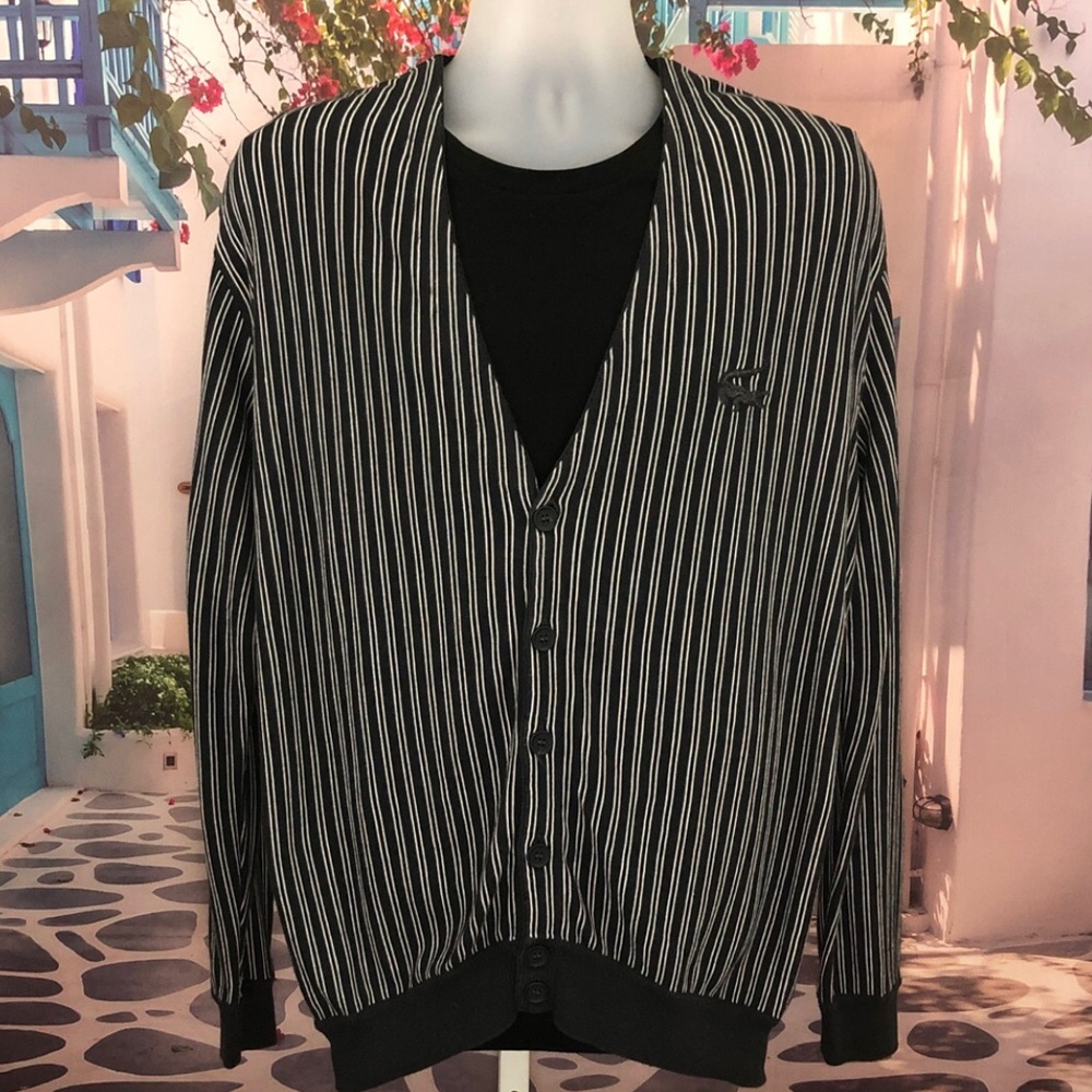 Lacoste Black and White Striped Cardigan